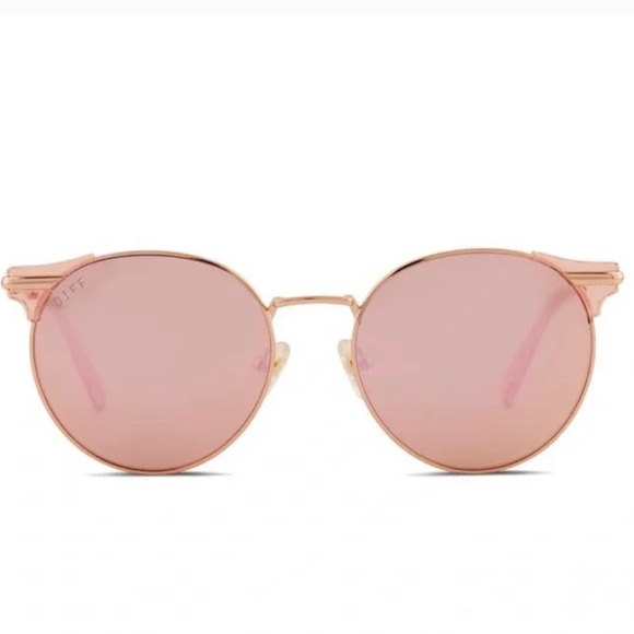 DIFF Shine On Sunglasses Rose Gold Frame Cherry Blossom Mirror Lens NEW
